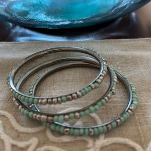 Lucky brand set of 3 beaded bangles turquoise and silver beads